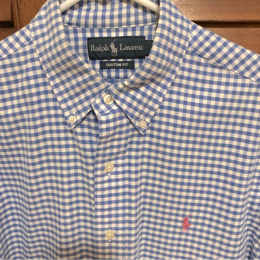 Ralph Lauren Blue & White Checked Print Long Sleeved Shirt - Size Medium 🌀 - Picture 4 of 6